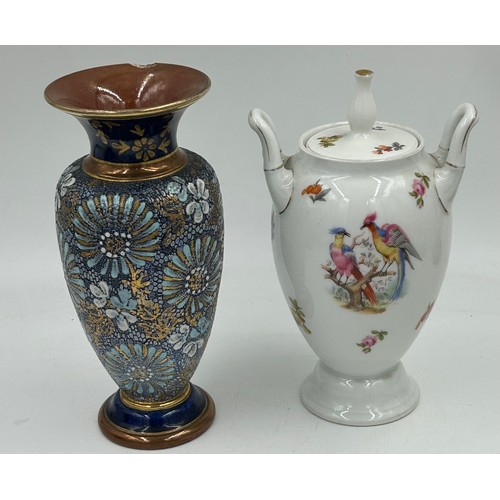 444 - A collection of continental ceramics to include Doulton vase, Lusterware, a cloisonne trinket box, L... 