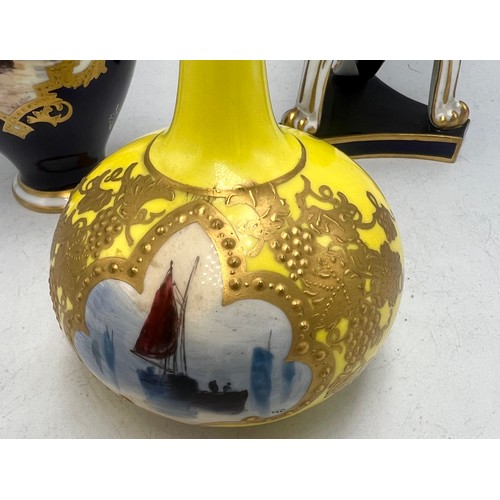 446 - Three Royal Crown Derby vases, two signed WEJ Dean, one signed WD all painted with boats. Tallest 15... 