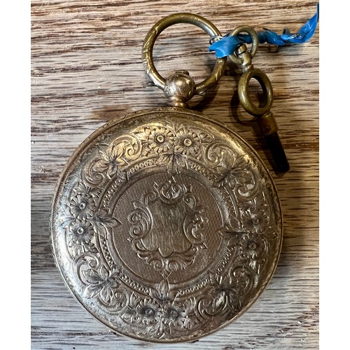 704 - A 19thC 14 carat gold cased pocket watch with subsidiary seconds dial. 5cm diameter. Weight 118.9gm.... 