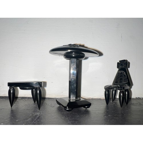 1233 - Nineteenth century Whitby jet miniature furniture to include pedestal table, 15.5cm h, chair, table,... 