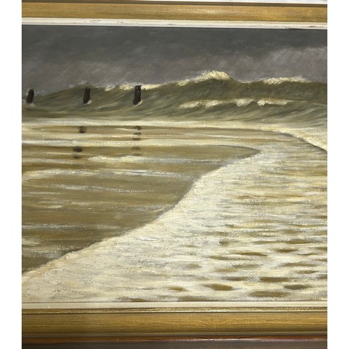 1312 - J. Burton, two oils on canvas of Bow Street, Bridlington image 39 x 49cm and a seascape image 48 x 7... 