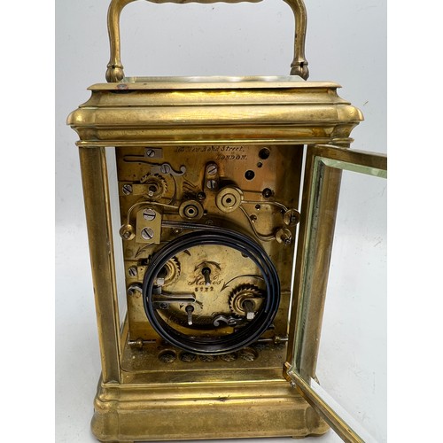 995 - A grand sonnerie carriage clock with gorge case, repeat and alarm, striking on two gongs. The back p... 