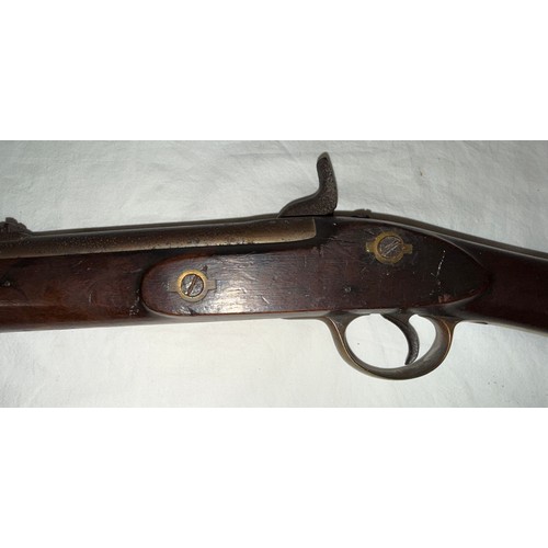 1237 - A percussion volunteers rifle marked with V R Crown 1860 to lock, inscribed V-DNA-2-18 to brass heel... 