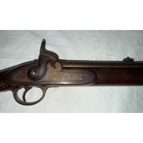 1237 - A percussion volunteers rifle marked with V R Crown 1860 to lock, inscribed V-DNA-2-18 to brass heel... 