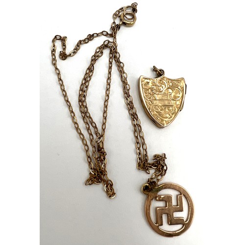 652 - Nine carat gold locket together with a 9 carat gold pendant on 9 carat gold chain. Total weight 3.6g... 