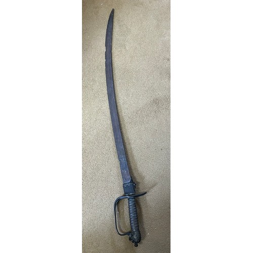 1018 - An early 18thC Naval Officers Hanger Sword with 66cm curved blade, ribbed grip, three bar brass guar... 