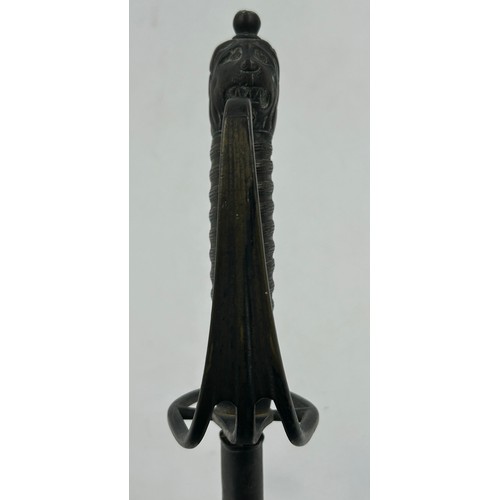 1018 - An early 18thC Naval Officers Hanger Sword with 66cm curved blade, ribbed grip, three bar brass guar... 