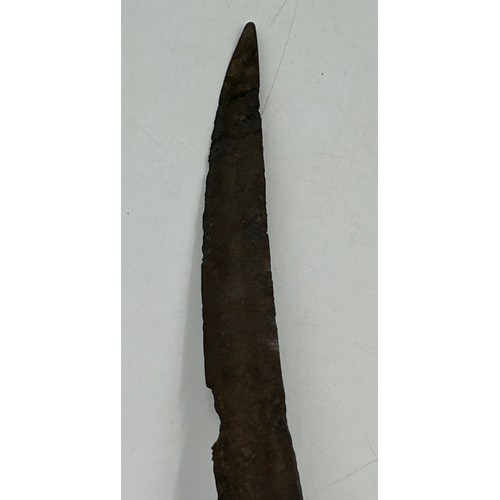 1018 - An early 18thC Naval Officers Hanger Sword with 66cm curved blade, ribbed grip, three bar brass guar... 