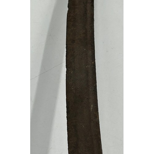 1018 - An early 18thC Naval Officers Hanger Sword with 66cm curved blade, ribbed grip, three bar brass guar... 