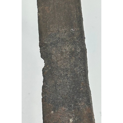 1018 - An early 18thC Naval Officers Hanger Sword with 66cm curved blade, ribbed grip, three bar brass guar... 