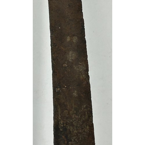 1018 - An early 18thC Naval Officers Hanger Sword with 66cm curved blade, ribbed grip, three bar brass guar... 