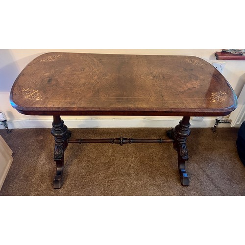 54 - A 19thC burr walnut and inlaid side table 67 h x 107 w x 53cm d.