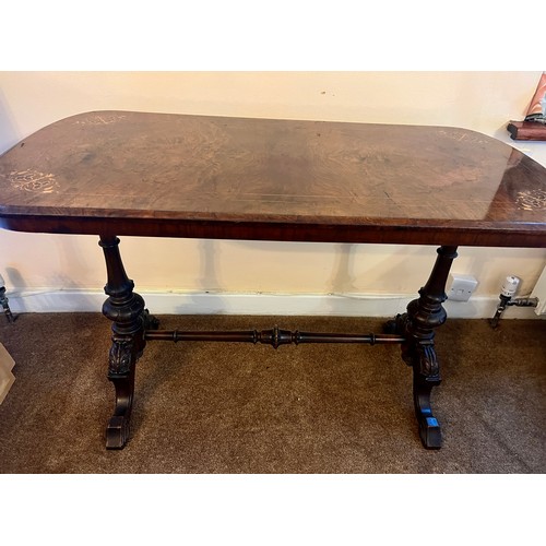 54 - A 19thC burr walnut and inlaid side table 67 h x 107 w x 53cm d.