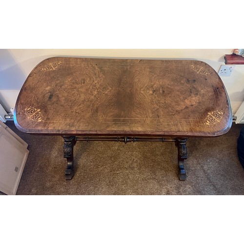 54 - A 19thC burr walnut and inlaid side table 67 h x 107 w x 53cm d.