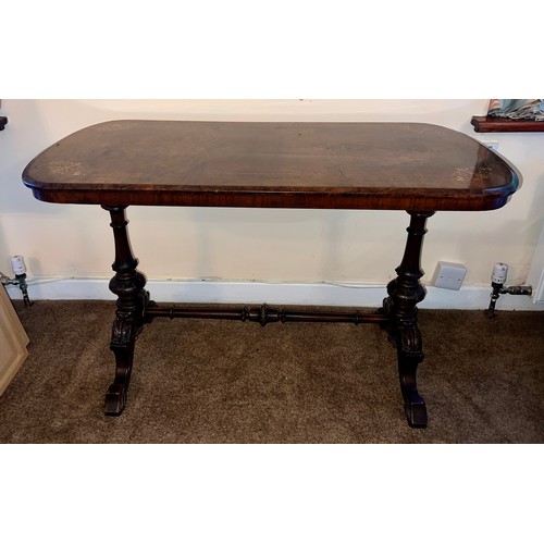 54 - A 19thC burr walnut and inlaid side table 67 h x 107 w x 53cm d.