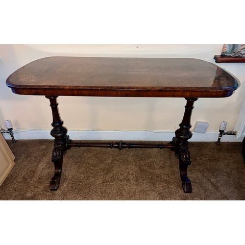 54 - A 19thC burr walnut and inlaid side table 67 h x 107 w x 53cm d.