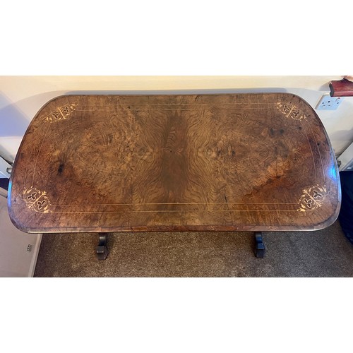 54 - A 19thC burr walnut and inlaid side table 67 h x 107 w x 53cm d.