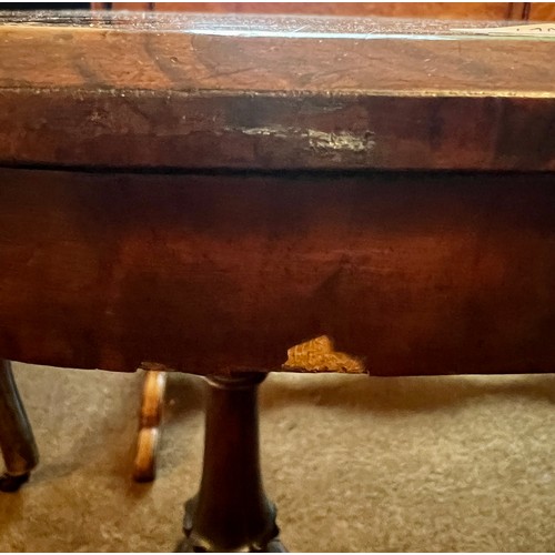 54 - A 19thC burr walnut and inlaid side table 67 h x 107 w x 53cm d.