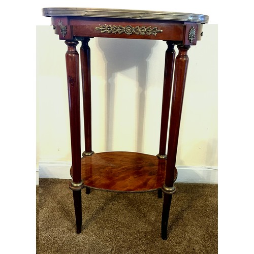 55 - A French marble topped occasional table with brass mounts. 78 h x 51 w x 36cm d.