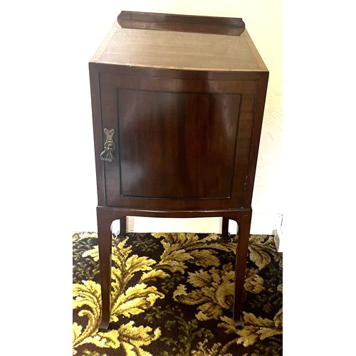 59 - An inlaid mahogany bedside cabinet with slatted back. 76 h x 40 d x 36cm w.