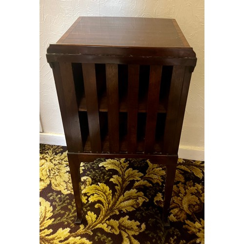 59 - An inlaid mahogany bedside cabinet with slatted back. 76 h x 40 d x 36cm w.