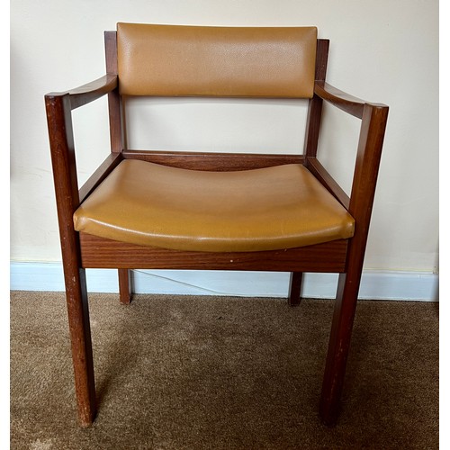 60 - A mid century teak armchair with upholstered seat and back.  Height to back 73cm, 51cm w.