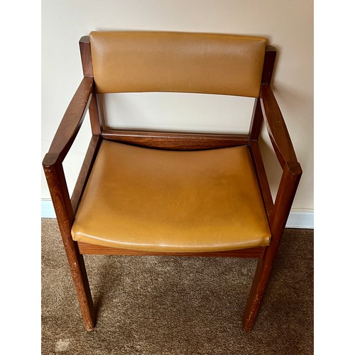 60 - A mid century teak armchair with upholstered seat and back.  Height to back 73cm, 51cm w.