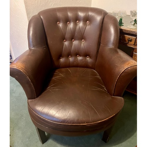 66 - A button backed brown leather covered armchair, by repute belonging to Robert Blackburn of Blackburn... 