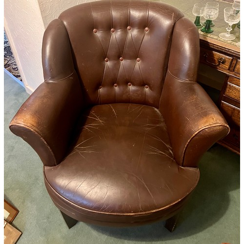 66 - A button backed brown leather covered armchair, by repute belonging to Robert Blackburn of Blackburn... 