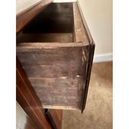 74 - A burr walnut and inlaid two drawer chest on square tapered legs. 77 h x 60 w x 38cm d.