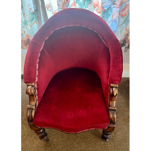 76 - A 19thC upholstered armchair. Height to back 89cm height to seat 43cm. 70cm w.