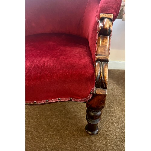 76 - A 19thC upholstered armchair. Height to back 89cm height to seat 43cm. 70cm w.