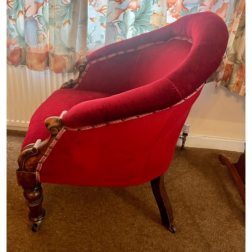 76 - A 19thC upholstered armchair. Height to back 89cm height to seat 43cm. 70cm w.