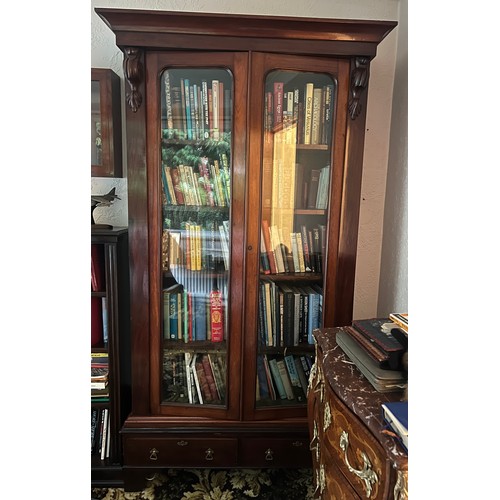 81 - A 19thC mahogany two door bookcase over two drawers. 204 h x 100 w x 29cm d.