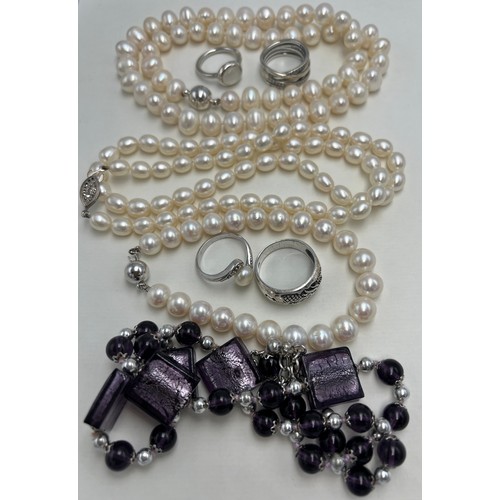 664 - Jewellery to include cultured pearl necklace with magnetic clasp, bracelet with 14 carat white gold ... 