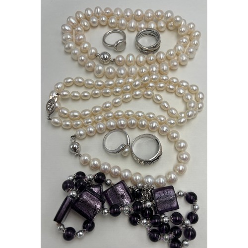 664 - Jewellery to include cultured pearl necklace with magnetic clasp, bracelet with 14 carat white gold ... 