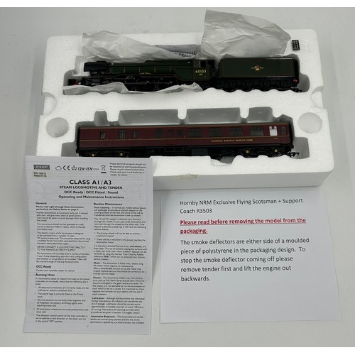 1155 - Hornby Railway R3503 BR (NRM) Flying Scotsman & Support Coach limited edition, (without the certific... 