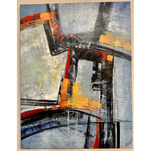 1314 - Farrell Douglas. Abstract, acrylic oil on canvas. Signed L.R. F.E. Douglas. 100 x 76.5cm.