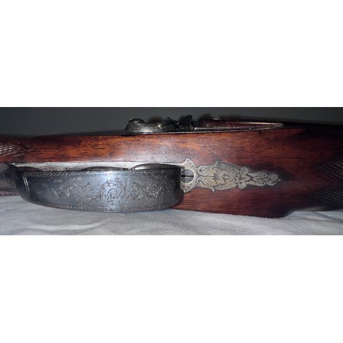 1243 - A mid 19thC, double barrelled side by side percussion shotgun , by Charles Boswell, London with  nic... 