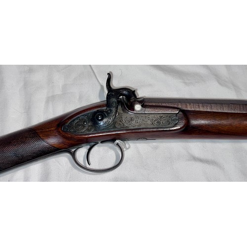 1244 - J C Reilly, Holborn Bars, London single barrelled 14 bore percussion shotgun with Damascus barrel, w... 