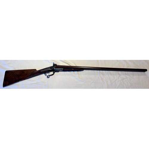 1245 - An Issac Hollis & Sons Pinfire D/B S/G. Late 19thC  with a Damascus barrel, nicely engraved. Both si... 