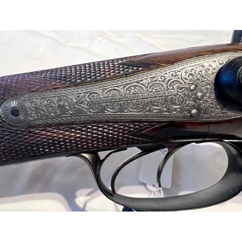 1245 - An Issac Hollis & Sons Pinfire D/B S/G. Late 19thC  with a Damascus barrel, nicely engraved. Both si... 