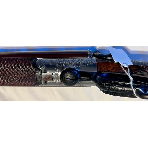 1245 - An Issac Hollis & Sons Pinfire D/B S/G. Late 19thC  with a Damascus barrel, nicely engraved. Both si... 