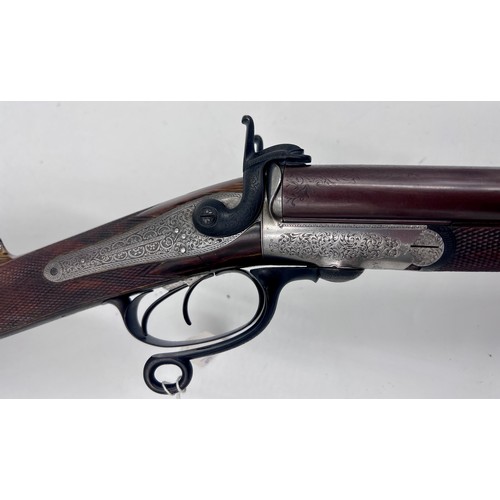 1245 - An Issac Hollis & Sons Pinfire D/B S/G. Late 19thC  with a Damascus barrel, nicely engraved. Both si... 