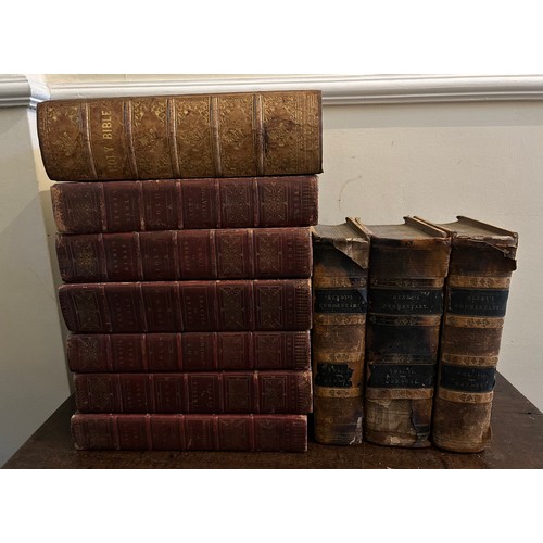 1073 - A quantity of 19thC leather bound books to comprise Cassell's Illustrated Family Bible Published by ... 