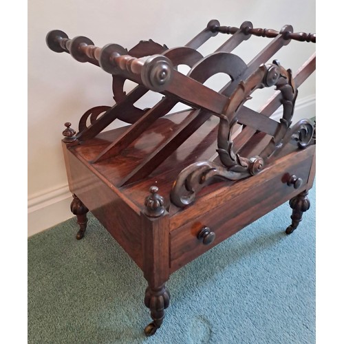 90 - A 19thC rosewood canterbury with single drawer. 55cm h x 50cm w x 37cm d.