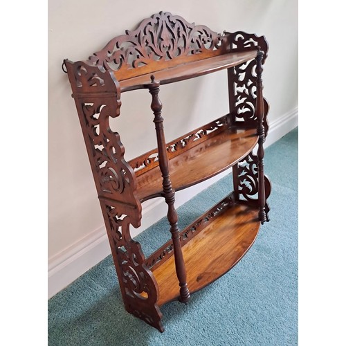 95 - Nineteenth century fretwork wall shelves. 70cm h x 58cm w x 12cm d.