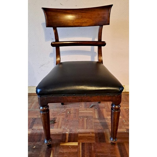 96 - A 19thC mahogany circular dining table 75cm h x 160cm w x 137cm d together with six bar back mahogan... 