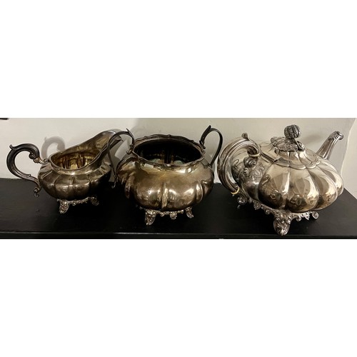 839 - Three piece composite Victorian silver tea service. Teapot with ivory bands, London 1856, maker prob... 