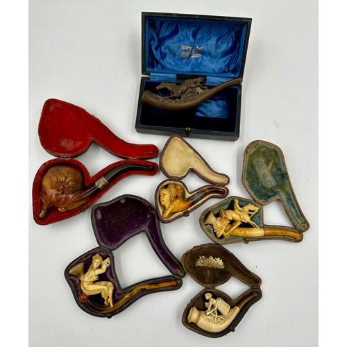 1251 - A collection of six 19thC pipes and cheroot holders to include five Meerschaum all in fitted cases, ... 